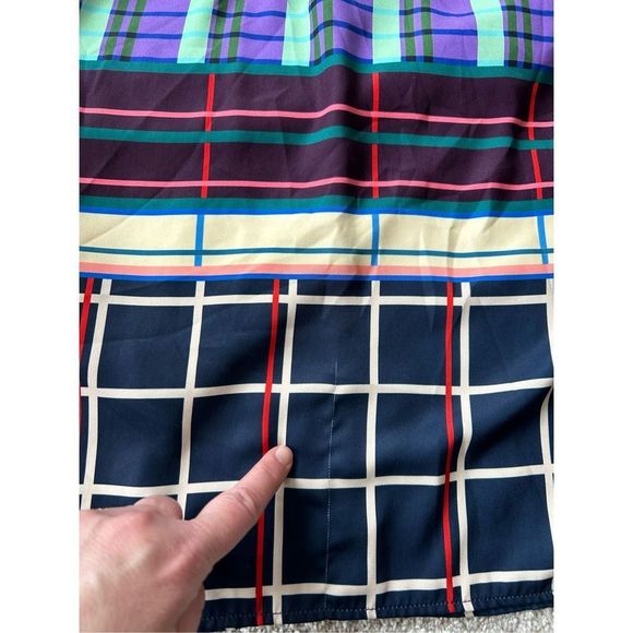 Eloquii Women’s Plus Size 20 Dress Blue Pink Plaid Colorful Belt Bell Sleeves A- - Picture 8 of 11